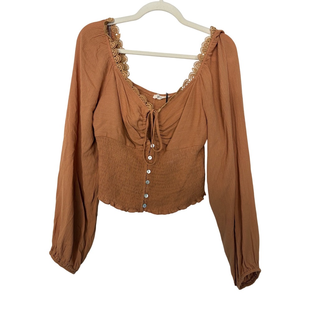 ILLA ILLA Ginger Laced Smocked Babydoll Coquette Boho L Crinkle Fairy Cropped